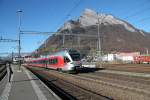 Die Neue S-Bahn St.Gallen(23 Linien)SOB Zug der Linie 4 nach St.Gallen bei der Ausfahrt in Sargans/SG.16.12.13