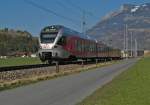 Bei Weite fuhr ein Stadler-FLIRT der Sdostbahn, unterwegs als S4 23451 von Uznach ber St.