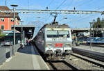 Re 456 095-9  Degersheim  mit Zuglok Re 456 091-8  Romanshorn  der Schweizerischen Südostbahn AG (SOB) als VAE 2033  Voralpen-Express  von Luzern (CH) nach St. Gallen (CH) steht im Bahnhof Arth-Goldau (CH) auf Gleis 5.
[20.9.2019 | 17:12 Uhr]
