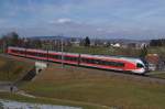 RABe 526 047-7 verlsst am 27.2.12 Samstagern Richtung Rapperswil.
