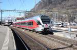 SOB Triebzug der S4 nach St.Gallen bei der Ausfahrt in Sargans.06.02.14
