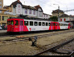 OC travys - Triebwagen BDe 4/4 15 (ex SZU BDe 4/4 13) mit Steuerwagen Bt 51 (ex SZU Bt 913) abgestellt in Orbe am 08.09.2019