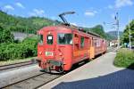 Aufgrund der Kollision zweier Stadler Zge dieses Jahr verkehrt der ehem. SZU Triebwagen Mo-Fr wieder planmssig als Regio zwischen Peggau und belbach. Im Bild ist der ET 15 (STLB 94 81 4481 015-7, ex BDe 4/4 593 bzw. BDe 4/4 93) in belbach, 10.07.2015. 