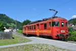 Aufgrund der Kollision zweier Stadler Zge dieses Jahr verkehrt der ehem. SZU Triebwagen Mo-Fr wieder planmssig als Regio zwischen Peggau und belbach. Im Bild ist der ET 15 (STLB 94 81 4481 015-7, ex BDe 4/4 593 bzw. BDe 4/4 93) in Guggenbach Warthkogelsiedlung, 10.07.2015. 