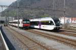 RBDe 560 Domino und SBB Thurbo Triebzug,abgestellt in Sargans.24.02.12