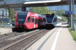 Zugkreuzung der Linie S12 Sargans-Chur-Sargans in der Station Maienfeld.16.04.14