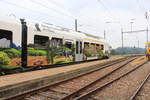 Freiburger Bahnen - das ganze Freiburger Land auf dem Triebzug 198 abgebildet (hier nur ein Ausschnitt). Cressier, 8.Oktober 2018 