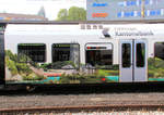 Freiburger Bahnen - das ganze Freiburger Land auf dem Triebzug 198 abgebildet (hier nur ein Ausschnitt). Der Zug steht nun in Freiburg/Fribourg und bereitet sich auf eine Eilzugsfahrt über die SBB nach Bern vor. 8.Oktober 2018 