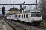 Ehemaliger TPF-Pendelzug bestehend aus RBDe 4/4 171 und ABt 383 im Dienste von Stadler Rail in St. Margrethen am 27. Februar 2023.
Foto: Walter Ruetsch