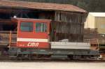 Baudienst Diesellok Tm 2/2 11 im bahnhofsareal von Les Ponts de Martel im September 1990