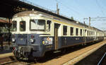 BLS ABDe 4/8 751 mit einem Regionalzug nach Thun, Spiez, 14.08.1988 - Scan vom Dia