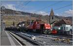 Es könnte sein, dass die SBB Am 843 009-2 in Cully auf dem Gleis 3 mit den am Wochenende abmontierten Schienen des Gleises 2 unterwegs ist.