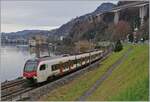 Vermehrt sind die neuen, überraschend lauten Flirt 3 auf den Strecken der RER Vaud zu sehen. Im Bild der SBB RABe 523 107 als S2 auf dem Weg von Vallorbe nach Aigle kurz vor Villeneuve. 

3. Jan. 2022
