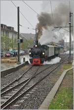 Wetter bedingt herrlich dampfend verlässt die SEG G 2x 2/2 105 der Blonay-Chamby Bahn Blonay in Richtung Chamby.