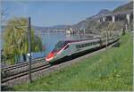 Der SBB ETR 610 009 ist als EC 45 von Genève nach Milano unterwegs und konnte kurz vor Villeneuve in der Frühlingsgrünen  Landschaft am Genfer See fotografiert werden.