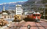 ABe 4/4 III 52 (SLM/ABB 1988) verläßt im März 1996 den Bahnhof Tirano/I