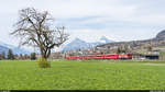 RhB Ge 4/4 II 617 mit RE Landquart - St. Moritz am 9. April 2021 bei Malans.