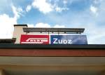 Bahnhofsschild von Zuoz am 23.7.2014