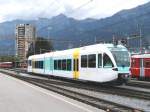 RhB,Stadler Gelenktriebwagen GTW 2/6 der Griechischen Staatsbahn. Fr die Meterspur auf dem Peloponnes wurden 12 Stck im Hinblick auf die Olympischen Spiele 2004 bestellt.Hier bei Testfahrten in Landquart,wo die Endmontage stattfindet.12.09.03