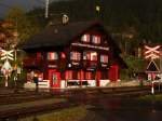 Bahnhof Langwies bei schöne Abendlicht.
Strecke Arosabahn (Chur - Arosa) 10.05.2014.