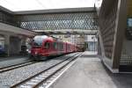 Der neu umgebaute Bahnhof Arosa(1738 m.ü.M.)mit gedeckten Übergang,neuen Perrons,Wagenhalle und erweiterten Gleisanlagen.11.06.15