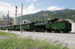 Bahnhofsfest Chur 2008: Dampf-Extrazug aus Chur mit G 4/5 107  Albula  fhrt am Sa. 24. Mai in den Bahnhof von Untervaz/Trimmis ein.