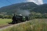 G 4/5 107 und G 4/5 108 fahren am 21.06.2014 von Reichenau-Tamins Richtung Bonaduz. Anlass der Fahrt nach Samedan war das 125-Jahr Jubiläum der RhB.