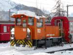 RhB - Rangierlok Tm 2/2 112 abgestellt im Bahnhofsareal von St.Moritz am 01.01.2010