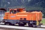 RhB - Gm 3/3 232 am 01.06.1992 in UNTERVAZ - Diesel-RANGIERLOKOMOTIVE - bernahme 01.02.1976 - MOYSE3554/MTU - 295 KW - Gewicht 34,00t - LP 7,93m - zulssige Geschwindigkeit 55 km/h.