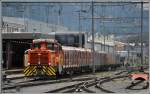 Gm 3/3 231 mit leeren Langholzwagen in Landquart. (16.08.2012)