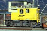 RhB - Te 2/2 75 am 27.02.1998 in Thusis - elektrischer thyristorgesteuerter Bahndiensttraktor mit Kran - bernahme: 31.03.1969 - Siemens6311/Schalker/RhB - 230 KW - Gewicht 15,00t - LP 6,72m -