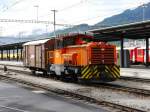 RhB - Rangierlok Gm 3/3  231 mit Güterwagen im Bahnhofsareal von Landquart am 10.05.2014