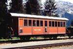 RhB - Xk 9065 am 30.05.1992 in Cavadrli - Mannschaftswagen (BM 5) Heimatbahnhof Davos Platz mit 2 offenen Plattformen - Baujahr 1903 - SIG - Gewicht 8,69t - Ladegewicht 2,00t - LP 10,44 m - zulssige Geschwindigkeit Aufkleber 60 km/h - 3=10.02.1984 2=31.03.1989 - Lebenslauf: ex RhB AB 120 - 1948 B 120 - 1956 B 2139 - 1964 B 2139 - 1967 X 9065 - 1969 Xk 9065
