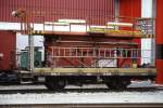 RhB - Xk 9019 II am 31.05.1992 in Samedan - Hebebhnenwagen hadraulisch - 2-achsig mit 1 offenen Plattform - Baujahr 1903 - MAN - Gewicht 8,50t - Ladegewicht 3,00t - LP 7,50m - zulssige