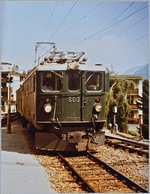 Die RhB Ge 4/4 I 603 erreicht mit ihrem Schnellzug 45 von Landquart ihr Ziel Davos Platz.
20. August 1984