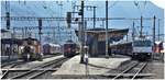 Tm 2/2 89, ABe 4/16 3102, RE1237 nach Scuol-Tarasp mit Ge 4/4 II 631  Untervaz  und RE1037 nach Davos Platz mit Ge 4/4 III 642  Breil/Brigels  in Landquart.