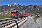 RE1240 mit Ge 4/4 II 627  Reichenau-Tamins  nach Landquart bei Malans, wo zur Einführung der Doppelspur die Gleise verschwenkt werden, um den Radius zu erhöhen. (18.03.2020)