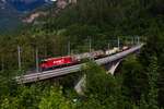 Ge 4/4 II 623  Bonaduz  zieht gemischten G�terzug �ber die Hinterrheinbr�cke bei Thusis am 6.6.2026
