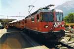 Ge 4/4 II 629 mit Regio nach Pontresina im Sommer 2004 in Samedan. Hinweis:Gescanntes Bild.