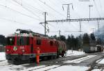 Lok 614 der Rhb beim rangieren in Ilanz 23.2.09 