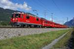 Da die SBB und die RhB in Zizers parallel nebeneinander fahren, kann man natrlich Zge von beiden fotografieren. Am 5.9.09 nhert sich die Ge 4/4 II 612 mit dem RE 1224 Zizers.

