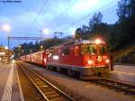Ge 4/4'' 630 ''Trun'' am 6.8.2010 in Filisur mit dem R1169 nach St.Moritz, dem letzten Zug ber die Albula Linie ins Engadin, danach herrscht Nachtruhe bis 5.42.