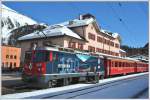 Der R1948 nach Scuol-Tarasp mit Ge 4/4 II 619  Samedan  ist soeben in Pontresina eingetroffen.