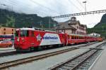 Ge 4/4 II 618, Edelweiss, mit dem R 1936 nach Scuol-Tarasp in Pontresina, 26.08.2013.