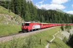 Ge 4/4'' 633 ''RTR'' am 11.8.2013 unterhalb Preda als RE 1148 nach Chur.