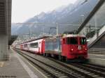 Ge 4/4'' 617 ''RE-Power'' am 20.6.2014 in Chur mit dem GEX 903. Seit die Glacier-Express im Rheintal nicht mehr doppelt geführt werden, reicht auch eine Ge 4/4'' für die Traktion aus.