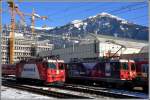 Ge 4/4 II 618  Samedan  und 627  Reichenau-Tamins  in Landquart vor dem 2376m hohen Vilan.