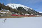 Engadin Skimarathon 2015: Ge 4/4 II 631 mit Extrazug aus dem Unterengadin zwischen Bever und Samedan.