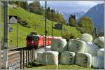 RE1240 aus Scuol-Tarasp mit Ge 474 II 628  S-chanf  erreicht Saas i/Prättigau. (02.10.2015)