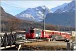 R1937 mit Ge 4/4 II 615  Klosters  überquert den Inn bei Samedan.